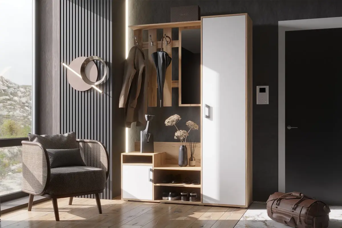 

Прихожая Визит (Белый глянец холодный/Дуб крафт)