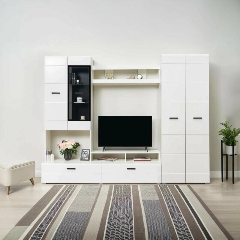 

Гостиная Нэнси NEW Вариант №4 (Белый глянец, Белый)